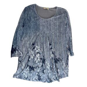 Timeson Women's XL Blue Floral Flowey Stretchy Shirt